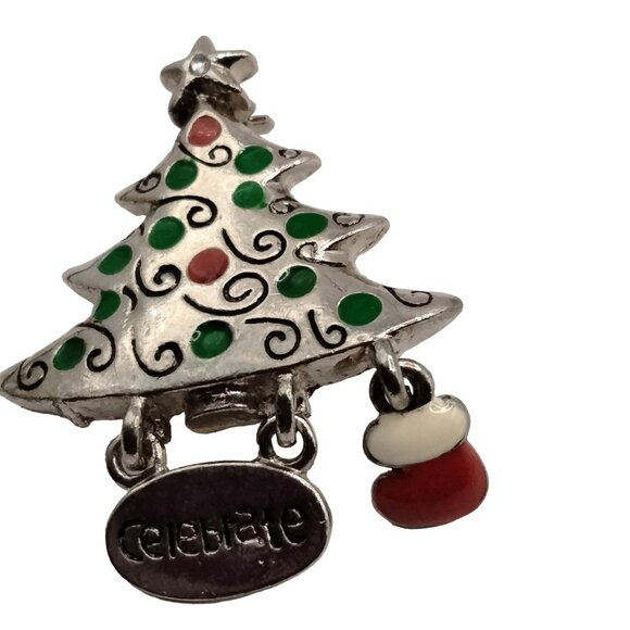 Christmas Tree Brooch Pin Celebrate Charm Stocking Dangle Holiday Pinback - Picture 1 of 5